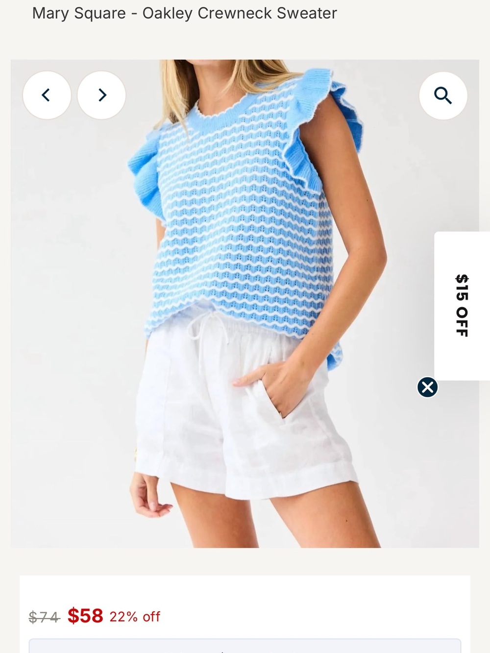Mary Square Blue & White Wavy Stripe Ruffle Sleeve Knit Top - Picture 8 of 10